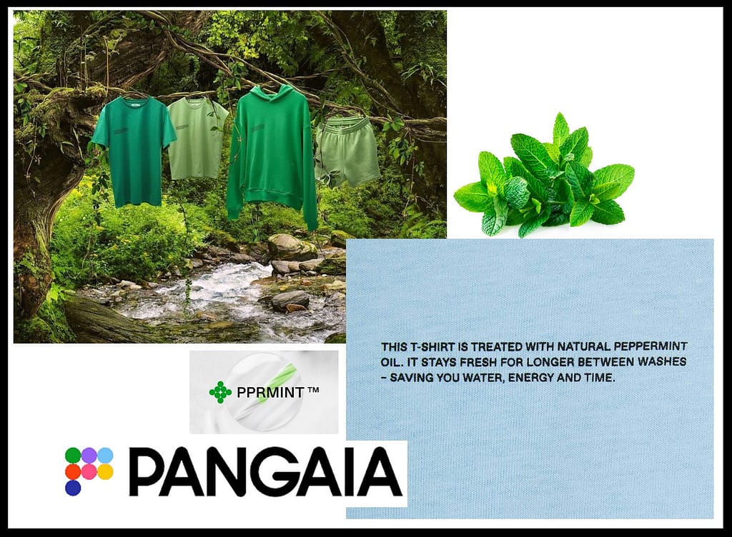 Pangaia Clothing - Sustainable Brand that use natural ingredients. They infuse their clothing with Mint oil to stay fresher for longer
