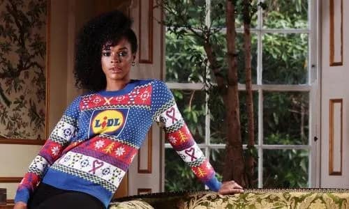 The Lidl Christmas jumper with Lidl logo in blue colour