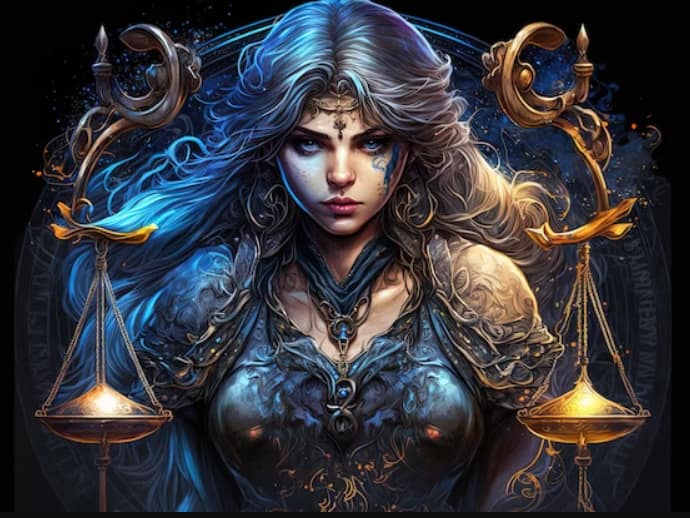 Art work of zodiac sign Libra woman with scales