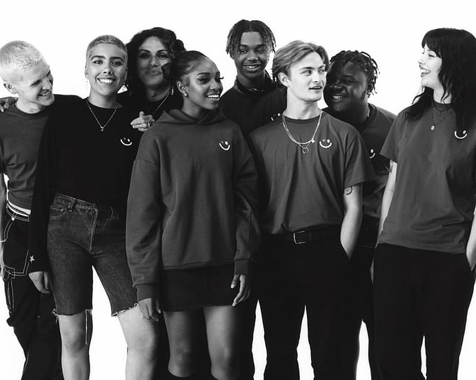 Photo from the Wagamama and PANGAIA collaboration of models wearing the new uniform