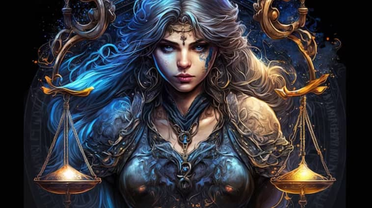 Art work of zodiac sign Libra woman with scales